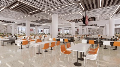 现代学校餐厅3D模型下载